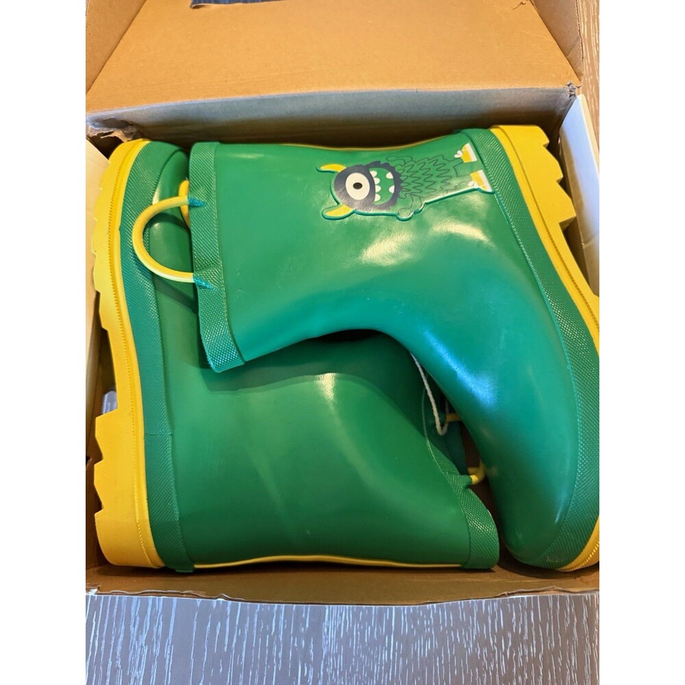 L&D Unisex Kids Green/Yellow Rubber Pull-On Rain Boots Round Toe US 2